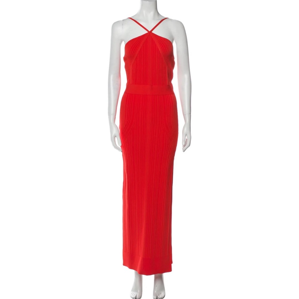 Herve Leger Variegated Rib Maxi Dress L Red NEW with tags